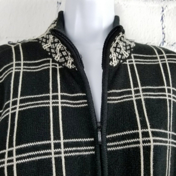 Talbots Cardigan Sweater Jacket Black White Plaid - Picture 2 of 8